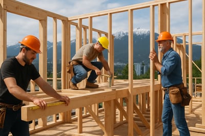 Carpenters working on a construction site in North Vancouver Carpenters working on a construction site in North Vancouver